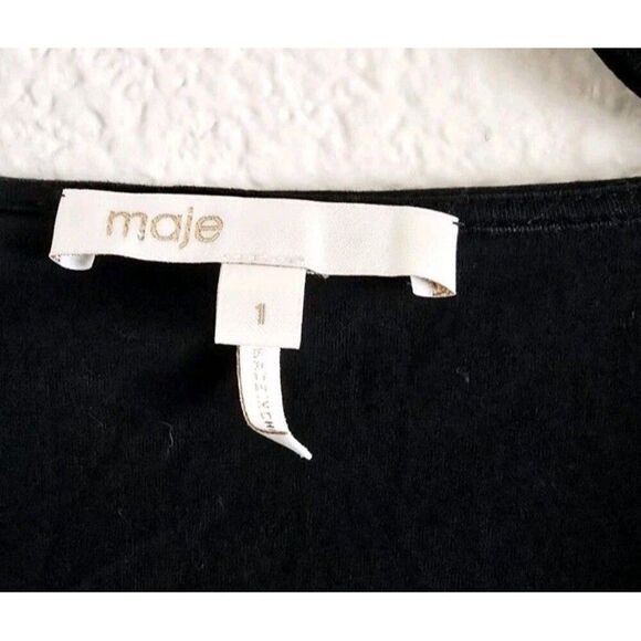 Maje Black Silk Satin Tied Size 1 US XS Blouse Long Sleeve Top - Picture 3 of 9